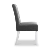 Pryder Grey Faux Linen Dining Chair with White Legs