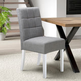 Pryder Light Grey Faux Linen Dining Chair with White Legs for dining room