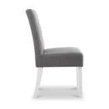 Pryder Light Grey Faux Linen Dining Chair with White Legs