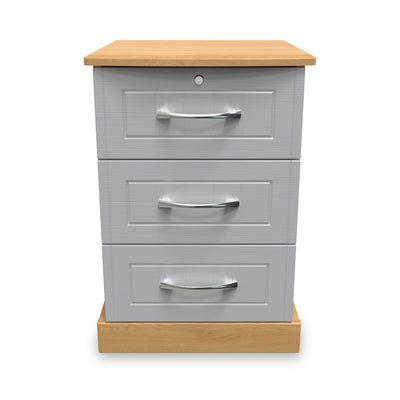 Wickham 3 Drawer Bedside Table with Lock