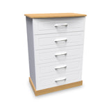 Wickham-5-drawer-chest-in-white-ash Angle1 from Roseland Furniture