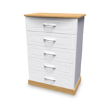 Wickham-5-drawer-chest-in-white-ash Angle1 from Roseland Furniture