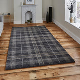 Sunbury Dark Grey Check Patterned Rug for living room