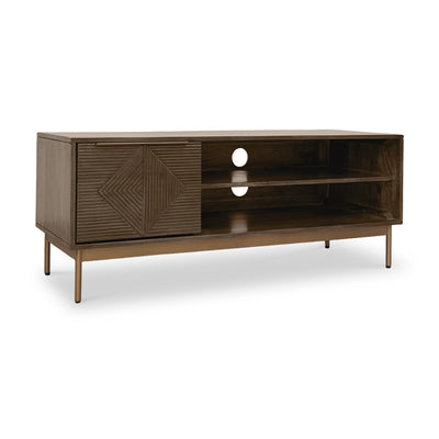 Beau Grooved Brown Mango Wood TV Unit