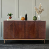 Beau Grooved Mango Wood 4 Door Sideboard Cabinet for Living Room