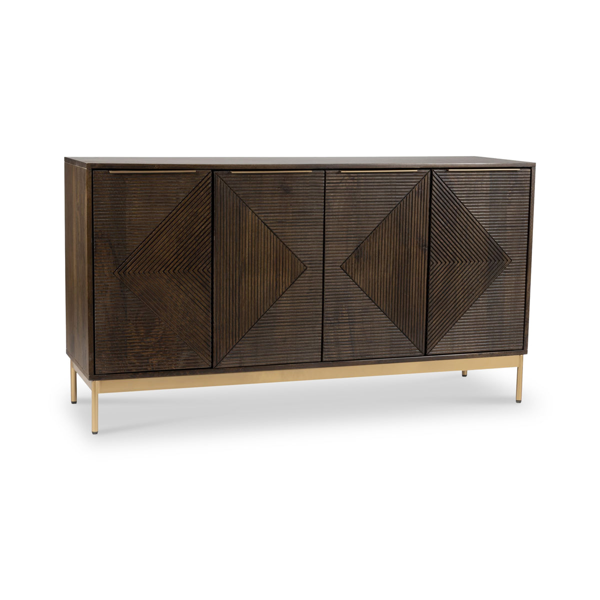 Beau Grooved Mango Wood Brown 4 Door Sideboard from Roseland Furniture