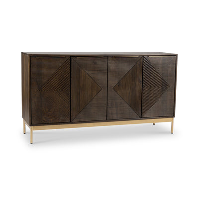 Beau Grooved Brown Mango Wood 4 Door Sideboard