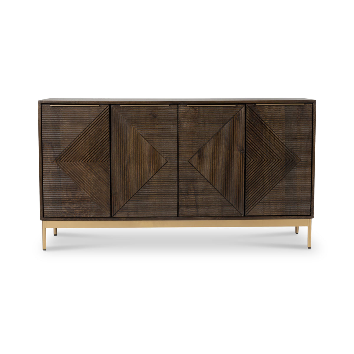 Beau Grooved Mango Wood Brown 4 Door Sideboard from Roseland Furniture