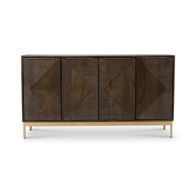 Beau Grooved Brown Mango Wood 4 Door Sideboard