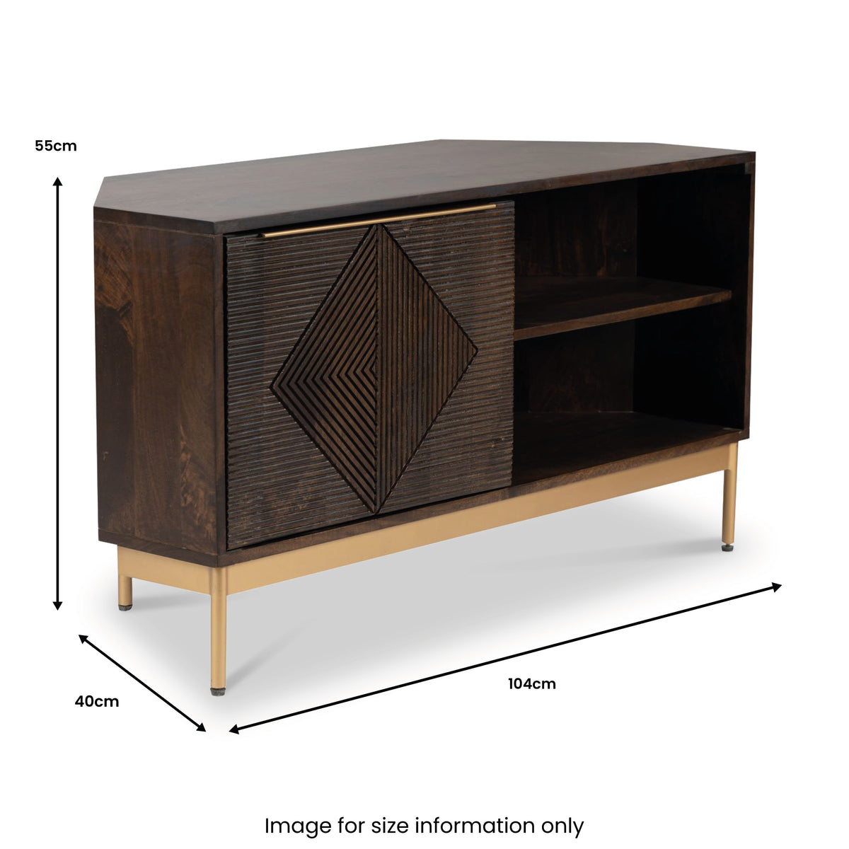 Beau Grooved Mango Wood Brown Corner TV Unit from Roseland Furniture