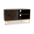 Beau Grooved Mango Wood Brown Corner TV Unit from Roseland Furniture