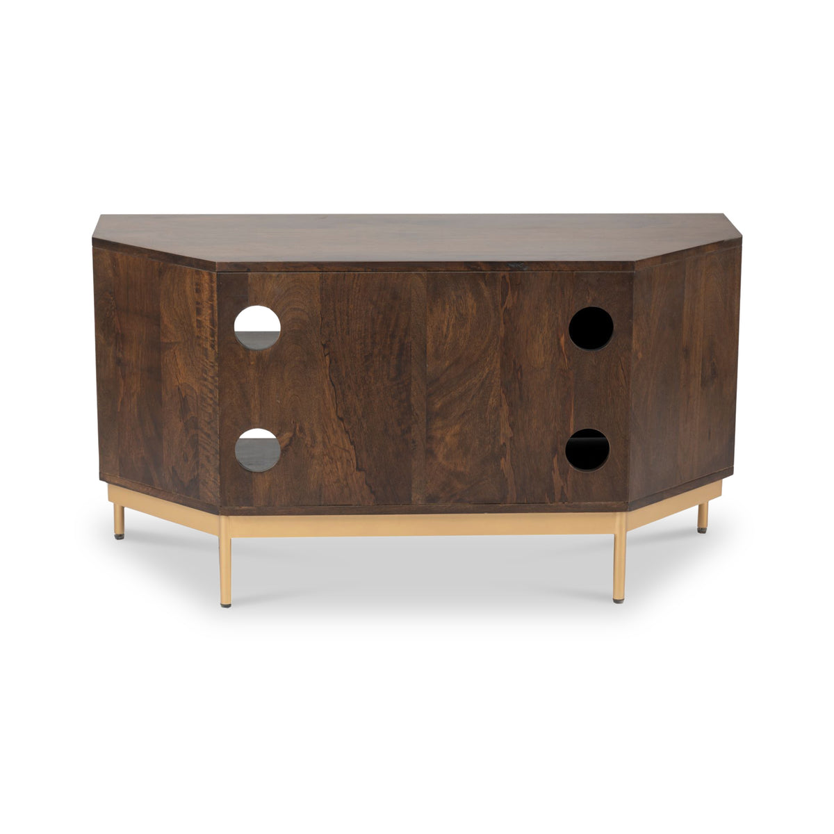 Beau Grooved Mango Wood Brown Corner TV Unit from Roseland Furniture