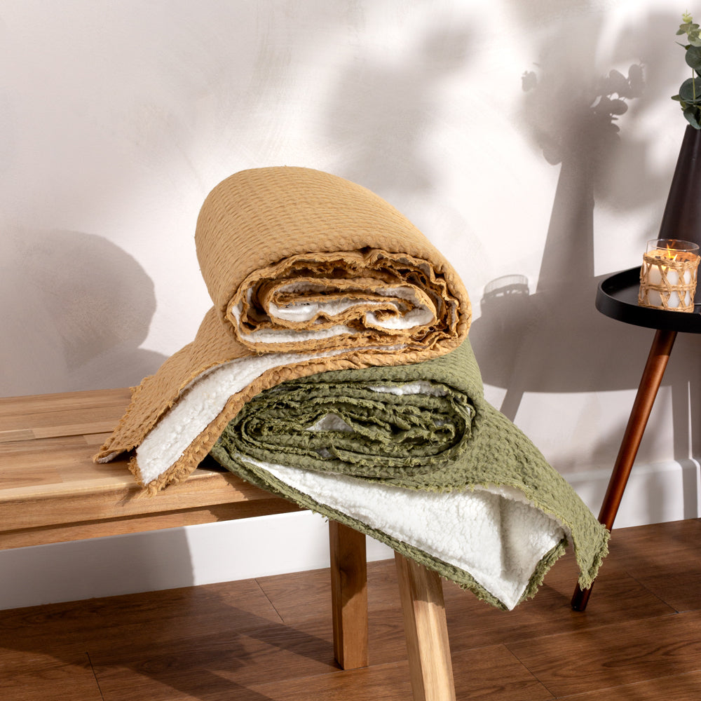 Ronan Waffle Weave Sherpa Throw from Roseland Furniture