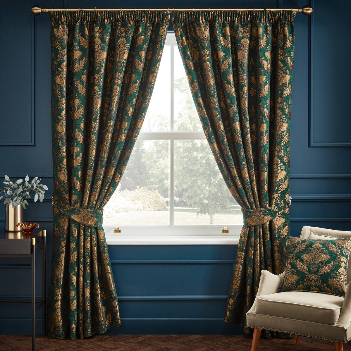 Shiraz Curtain 168X183 Pencil Pleat Curtains Emerald