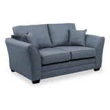 A blue fabric sofa with two seat cushions and two back cushions, two small pillows included, on a white background.