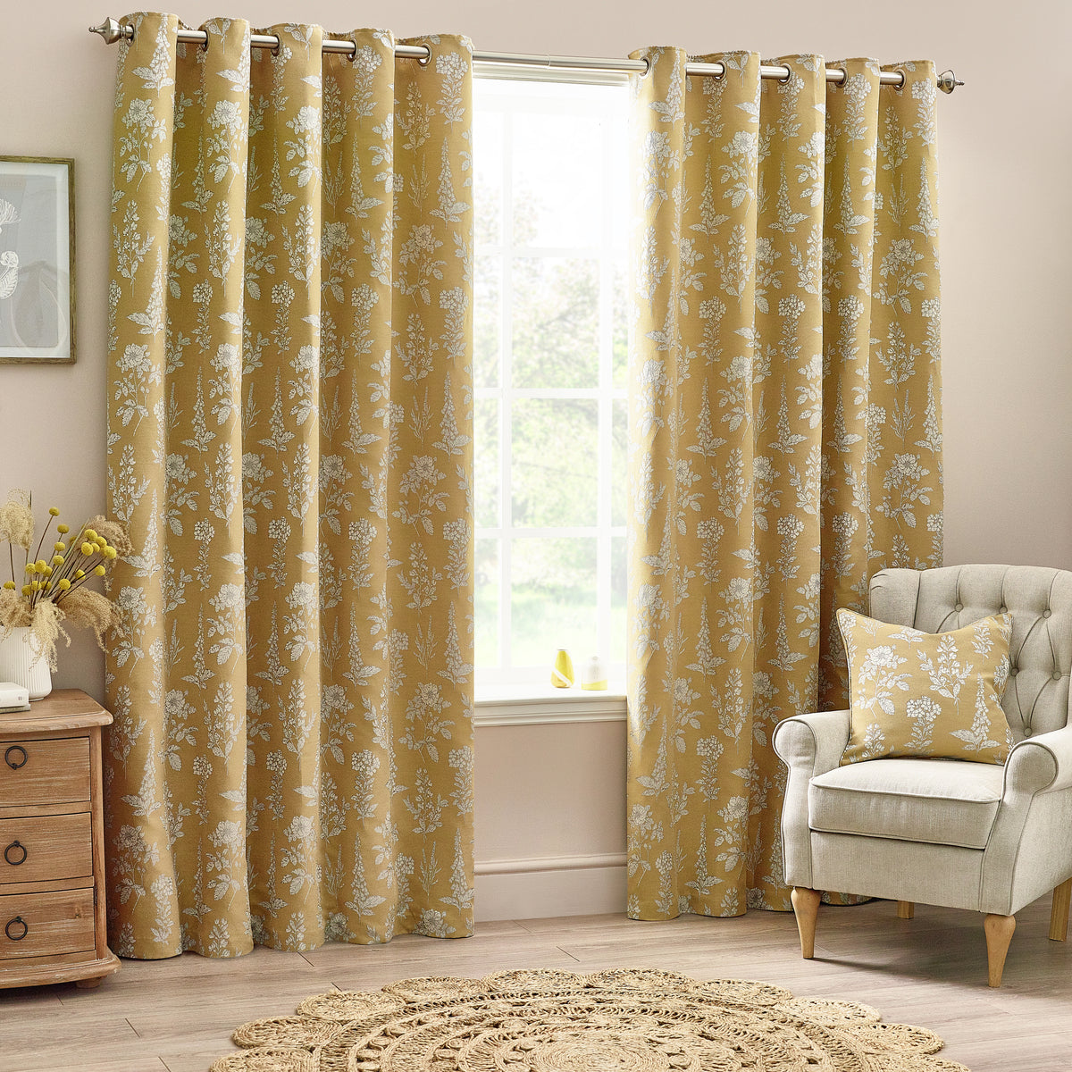 Sophia 229X137 Eyelet Curtain Gold