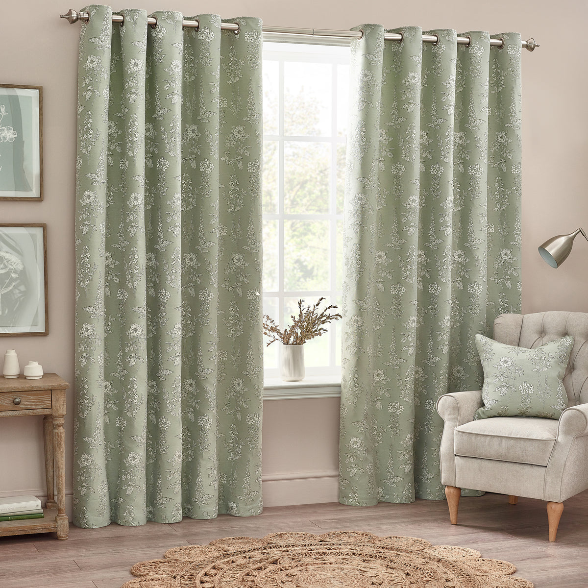 Sophia 229X137 Eyelet Curtain Sage