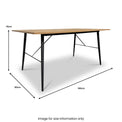 A modern table with a wooden top and black metal legs against a white background, with dimensions labeled: 75cm high, 90cm wide, 160cm long. Text: 