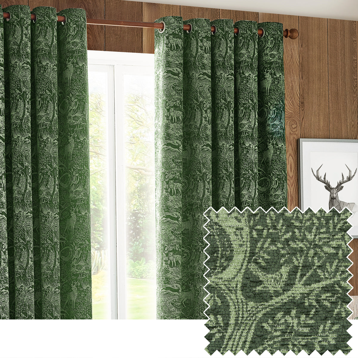 Winter Woods 228X137 Eyelet Curtains Emerald