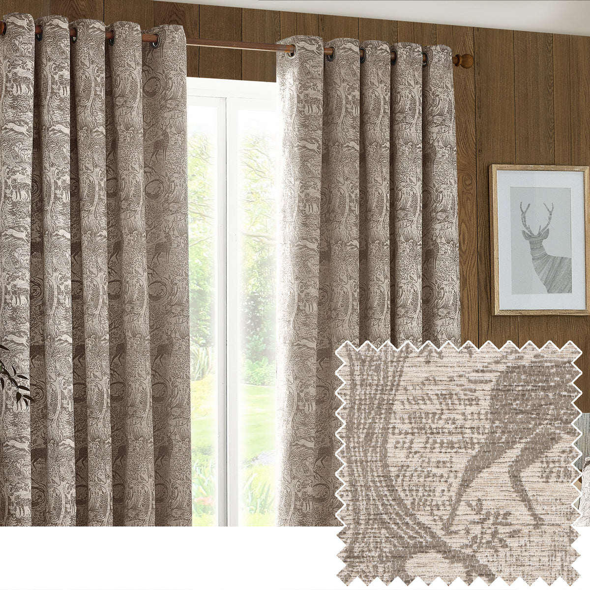 Winter Woods 228X137 Eyelet Curtains Taupe