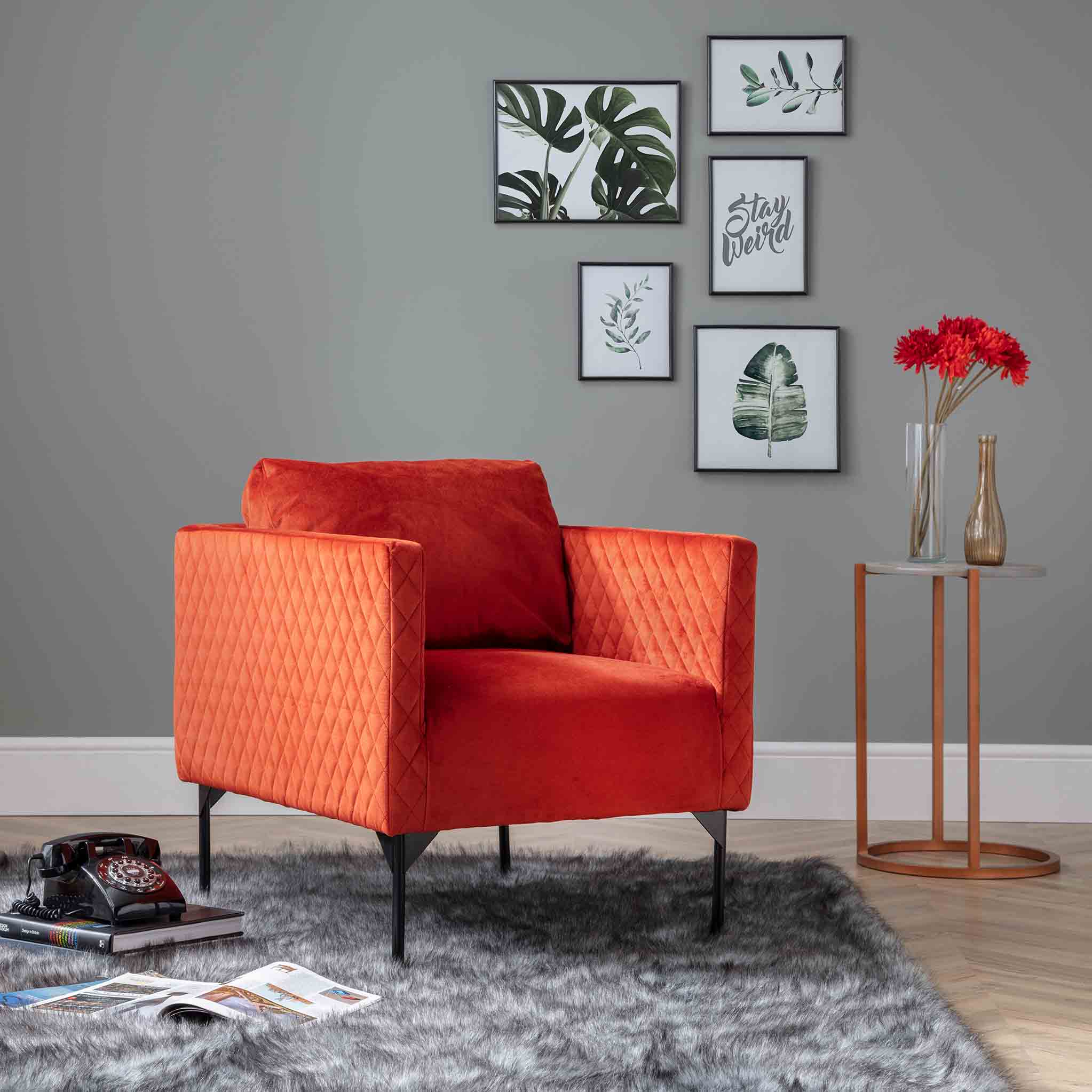 Red and deals gray accent chair