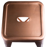 A brown plastic chair with a square seat and a triangular handle hole, likely for easy movement, depicted against a white background.