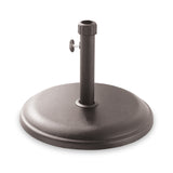 A circular umbrella stand with a vertical post and an adjustment knob, isolated on a white background.