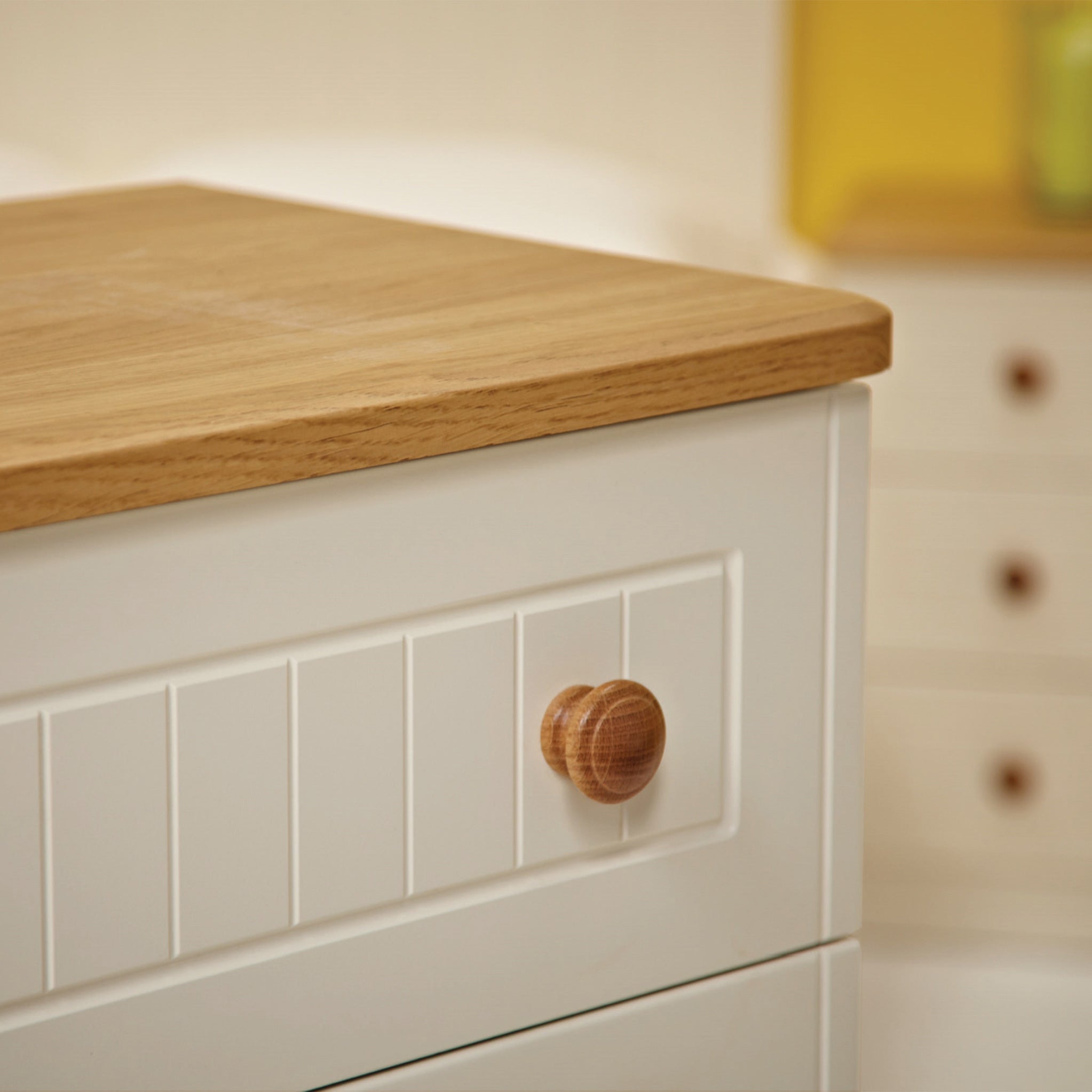 Cream chest of drawers on sale with wooden top