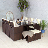 Cannes Brown 10 Seater Rattan Cube Dining Set