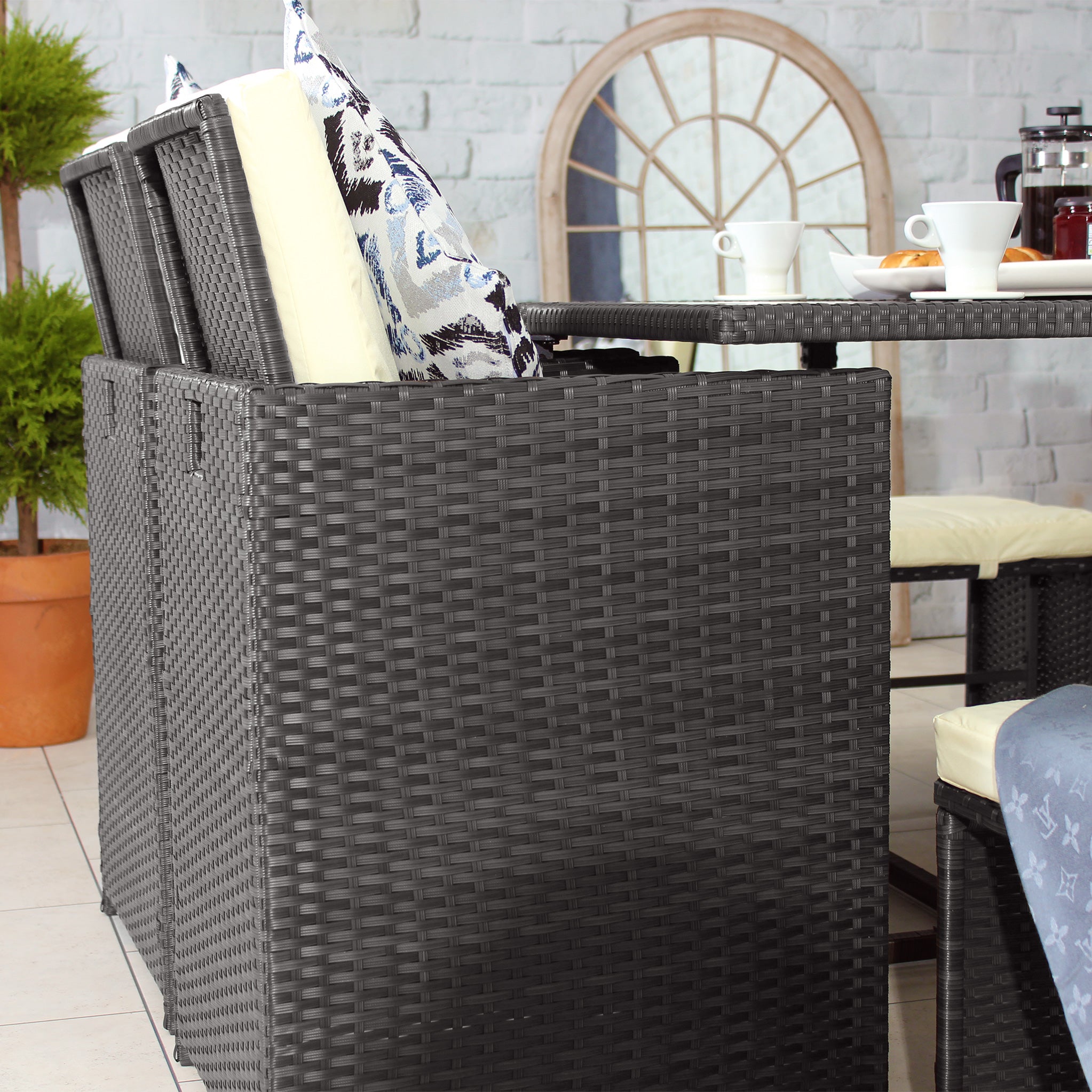 Rattan cube set 8 seater online grey