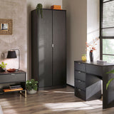 Hudson Black 2 Door Double Wardrobe with gold handles for bedroom