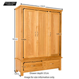 Newlyn Oak Triple Wardrobe with Drawers - Size Guide