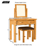 Newlyn Oak Dressing Table Set - Size Guide