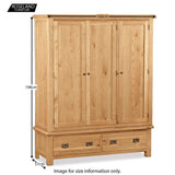 Zelah Oak Triple Wardrobe with Drawers - Size Guide