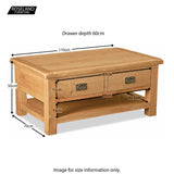 Zelah Oak King Coffee Table - Size Guide