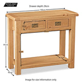 Zelah Oak Console Table - Size Guide