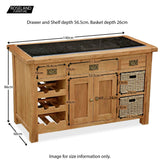 Zelah Oak Kitchen Island - Size Guide