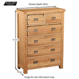 Zelah Oak 2 over 4 Drawer Chest of Drawers - Size Guide