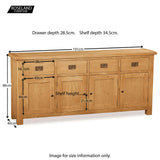 Zelah Oak Extra Large Sideboard - Size Guide