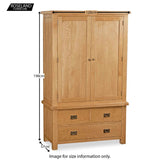 Zelah Oak Double Wardrobe with 3 Drawers - Size Guide