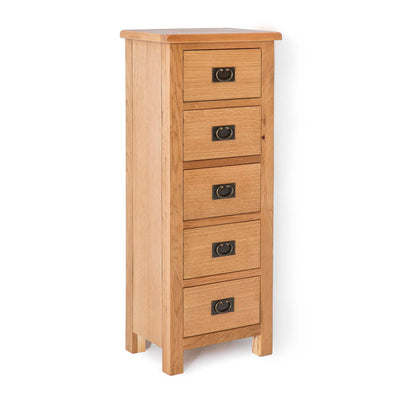 Surrey Oak 5 Drawer Tallboy Chest