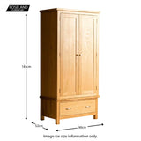 London Oak Double Wardrobe - Size guide