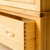 Metal handles & dovetail joints on the London Oak Double Wardrobe. 