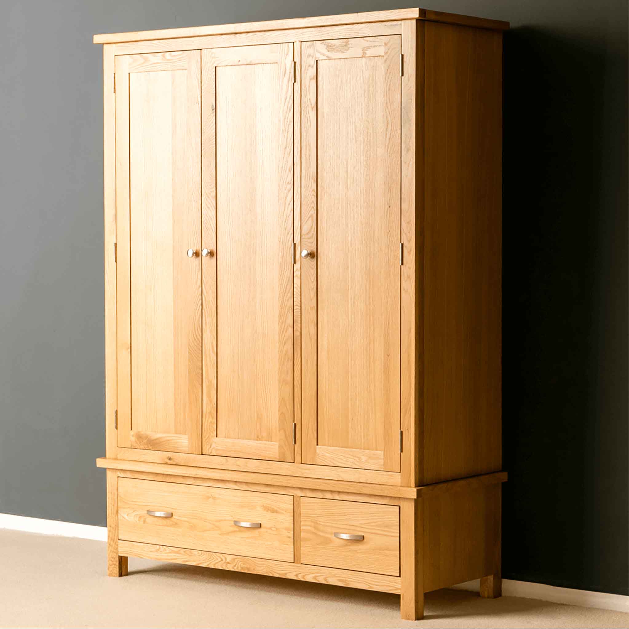 London Oak Large Triple Wardrobe With Drawers Solid Wood Roseland   G2625 London Oak Large Wardrobe Roseland Furniture 1 691e9e79 5db4 4665 8d23 588760ec88df 