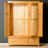 London Oak Large Wardrobe & Drawers internal view.