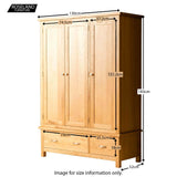 G2625 London Oak Triple Wardrobe with Drawers - Size Guide