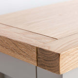 Close up of the oak top on the Farrow Grey Mini Sideboard