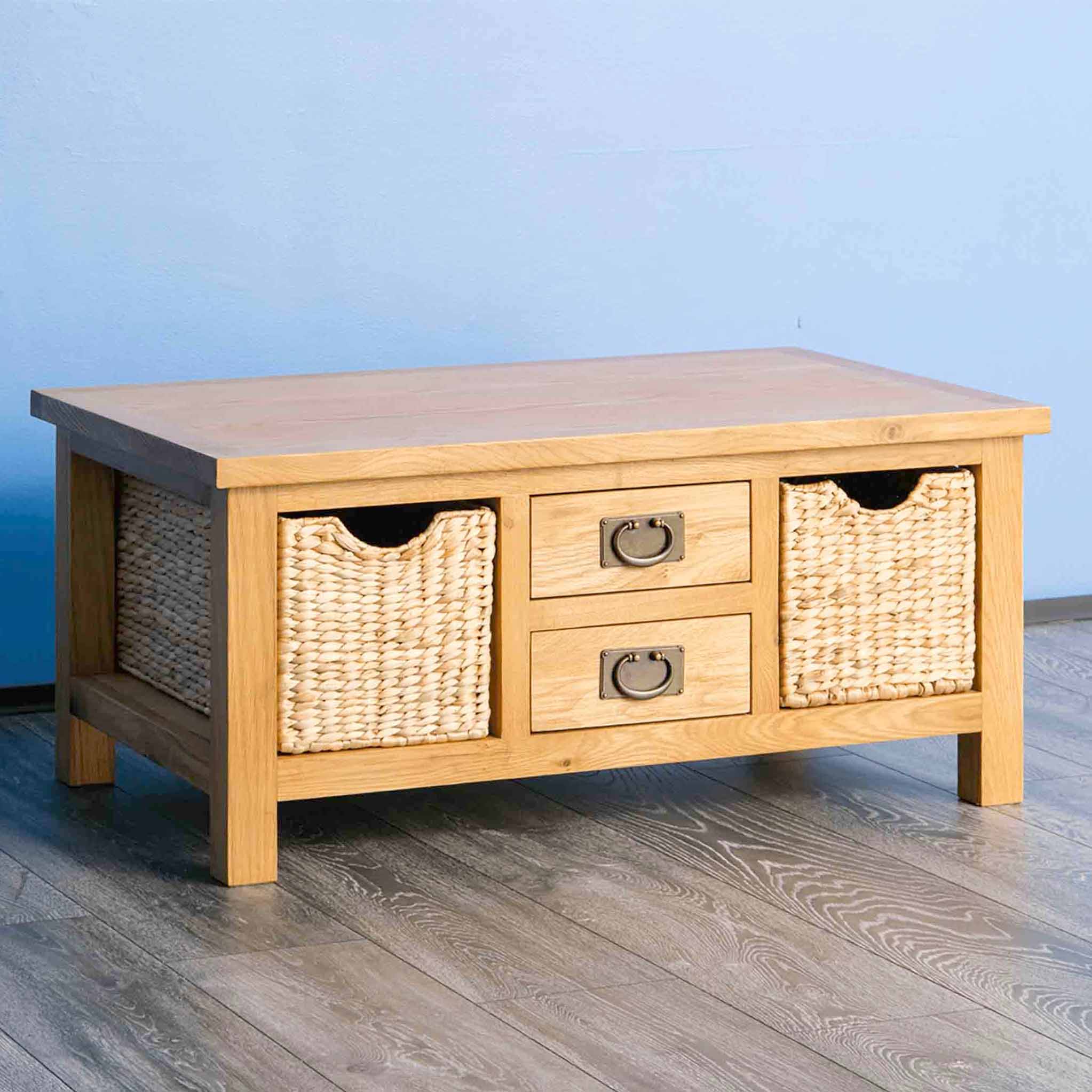 Oak coffee deals table with baskets