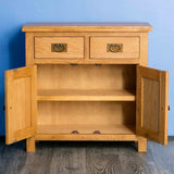 Surrey Oak Mini Sideboard with doors open