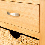 Polished metal handles on a London Oak Hall Table with Baskets. 